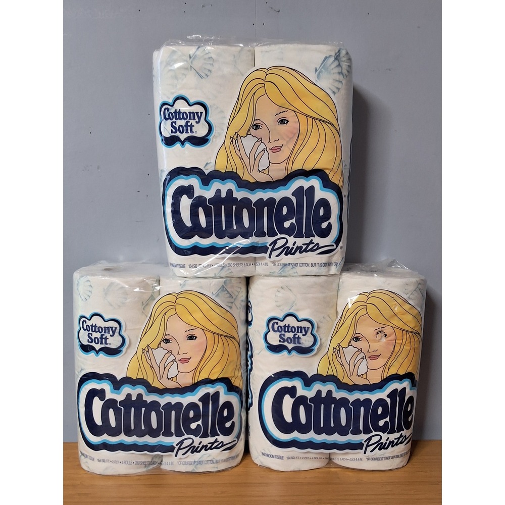 Vintage Cottonelle Prints Toilet Paper 3 Packs 12 Rolls Seashell Blue 1980s NOS
